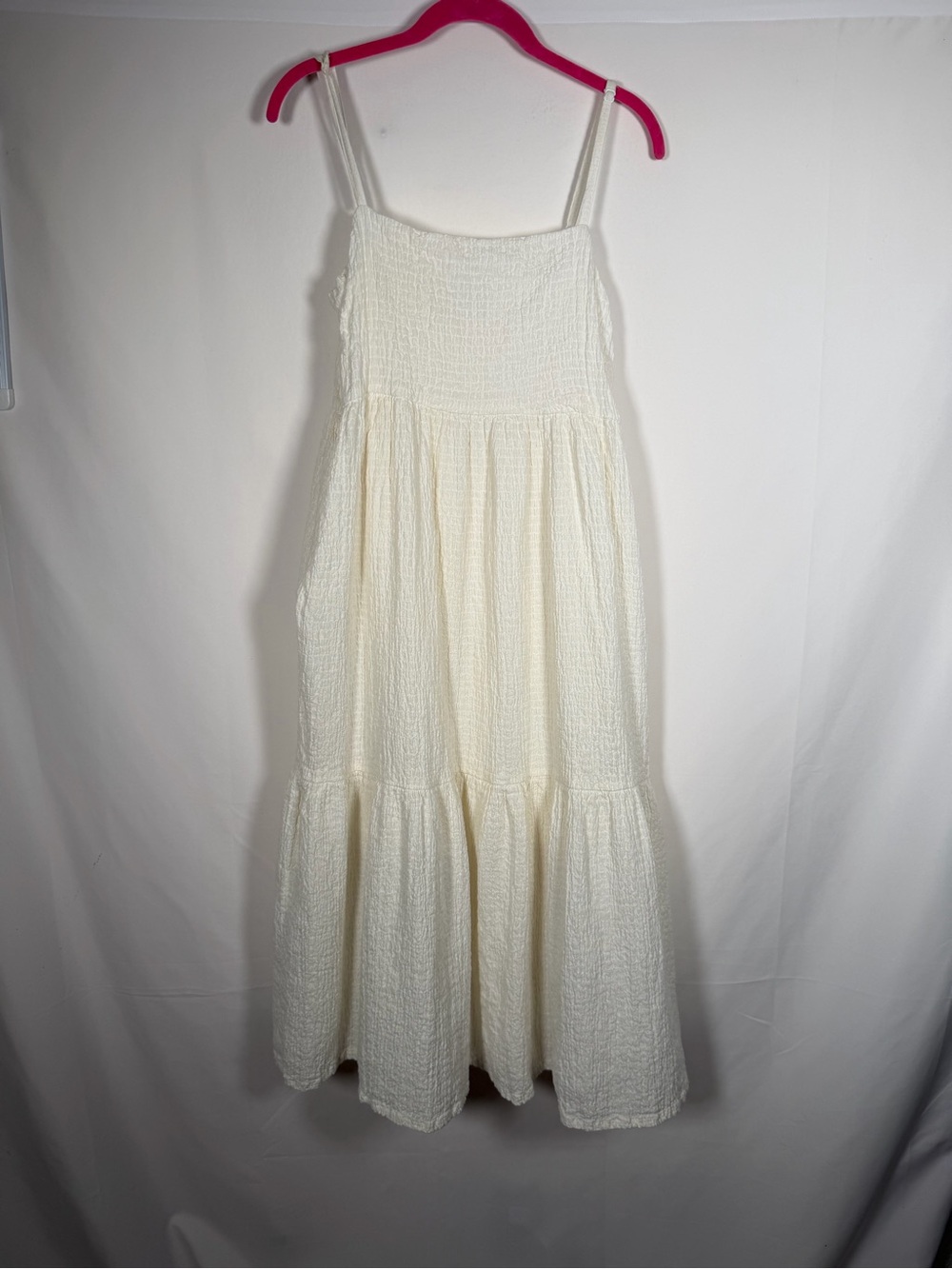 Afends Cream Smocked Boho Cottage Gauzy Tiered Maxi Dress